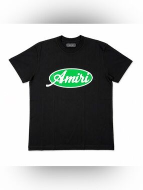 AMIRI Black Short Sleeve Tee with Green Logo Oval
